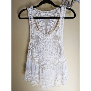 Ivory Lace Boho Tank, Small